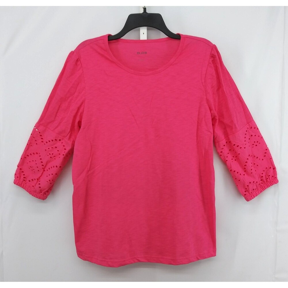 Blair Blouse Women Size M Pink 3/4 Balloon Sleeve Accented Sleeve Round Neck Top